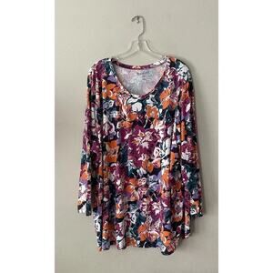 Roamans Plus Size 4X 34 36 Floral Print Top Shirt Colorful Comfy Flowers FLAWED